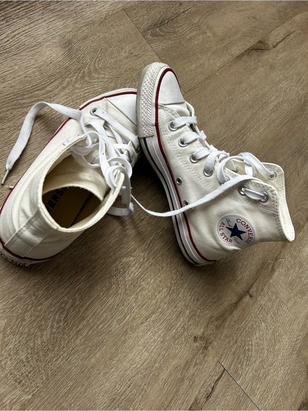 Converse White High Top Sneakers with Red Trim